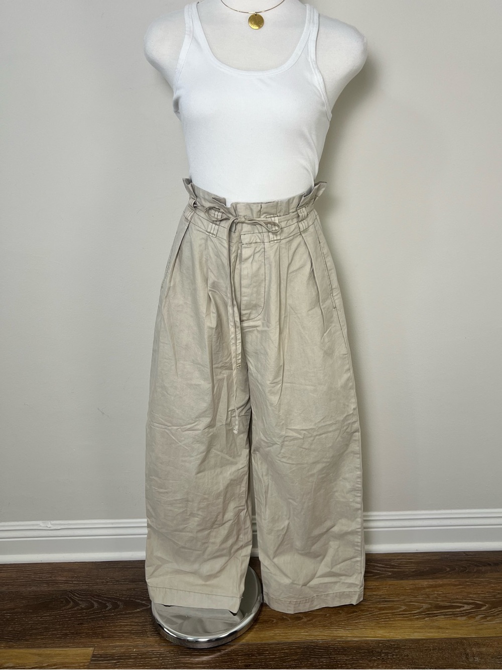 NWT Free People High Rise Paperbag Wide Leg Utility Pants Cotton Size 8